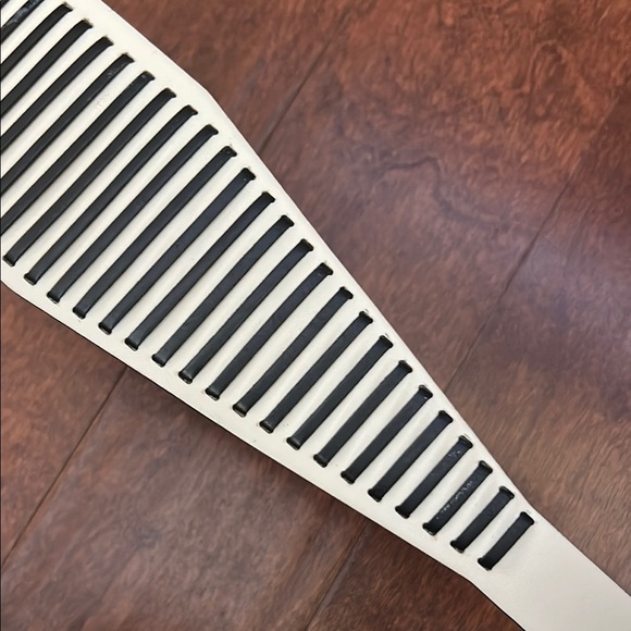 Calvin Klein Ivory Leather Belt with Black Lace Stripes and Gold Hardware - Picture 7 of 14